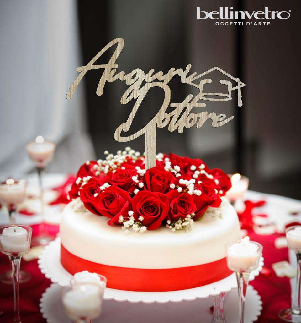 Topper cake auguri dottore con tocco  in legno BELLINVETRO VR 234