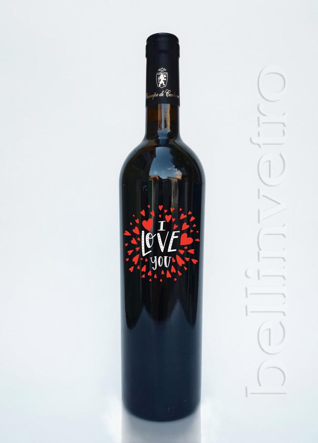 Bottiglia incisa e dipinta a mano i love you VINO PERLA 71A