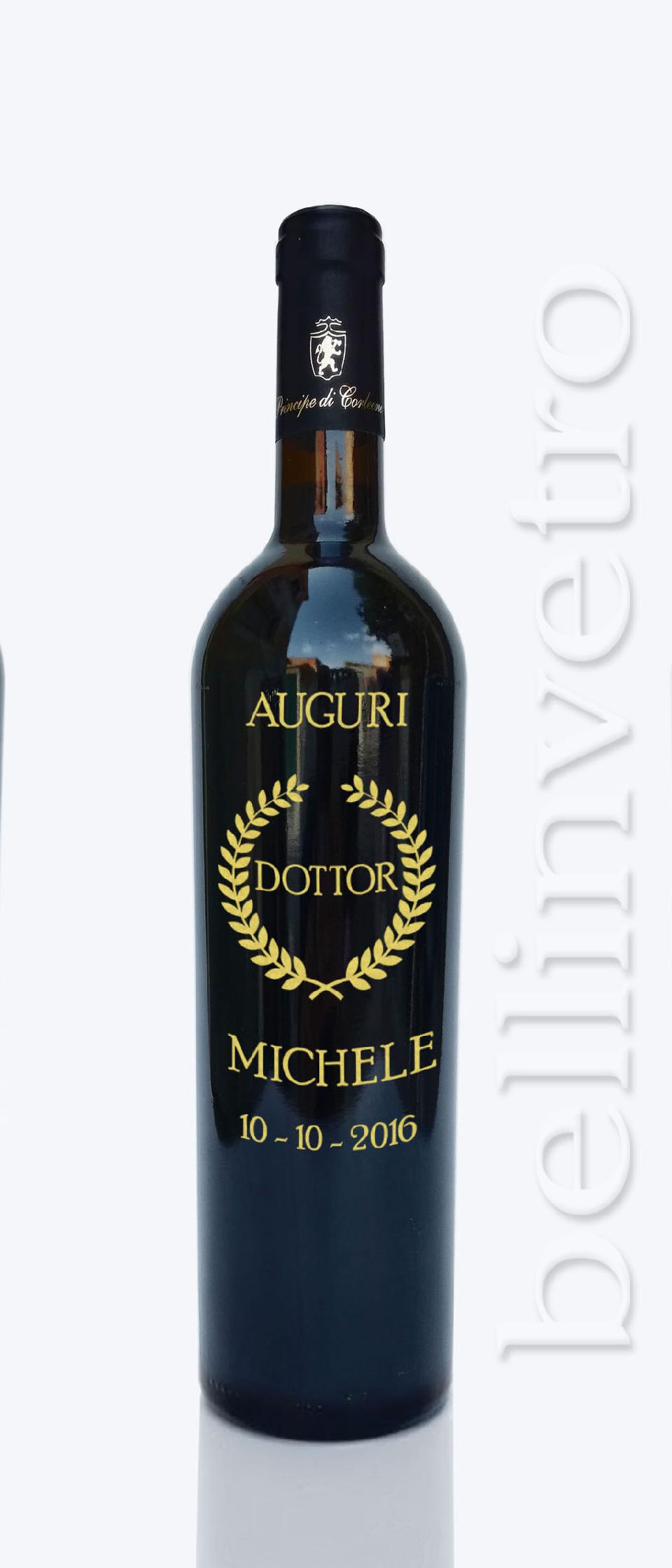 Bottiglia incisa e dipinta a mano auguri dottore VINO CANTINE PAOLINI 39