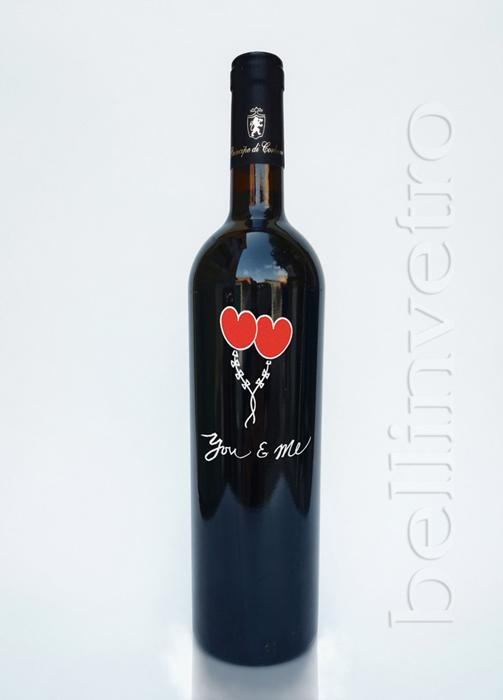 Bottiglia incisa e dipinta a mano you e me VINO PERLA 75