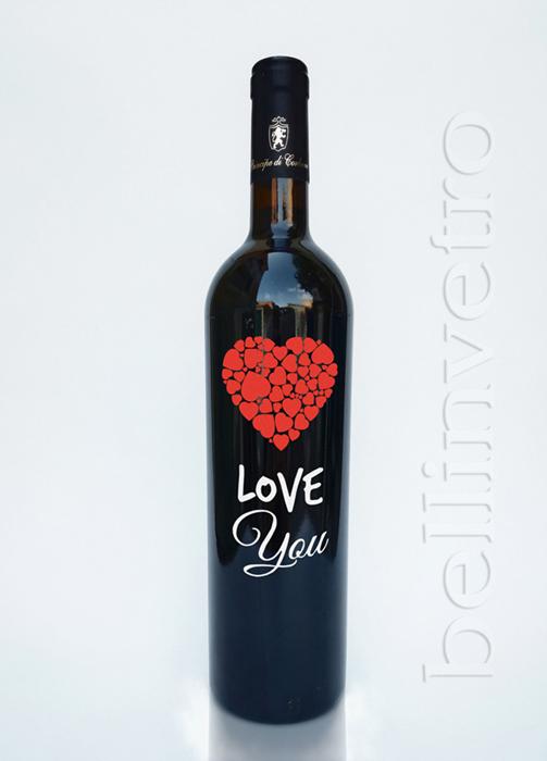 Bottiglia incisa e dipinta a mano love you VINO PERLA 77