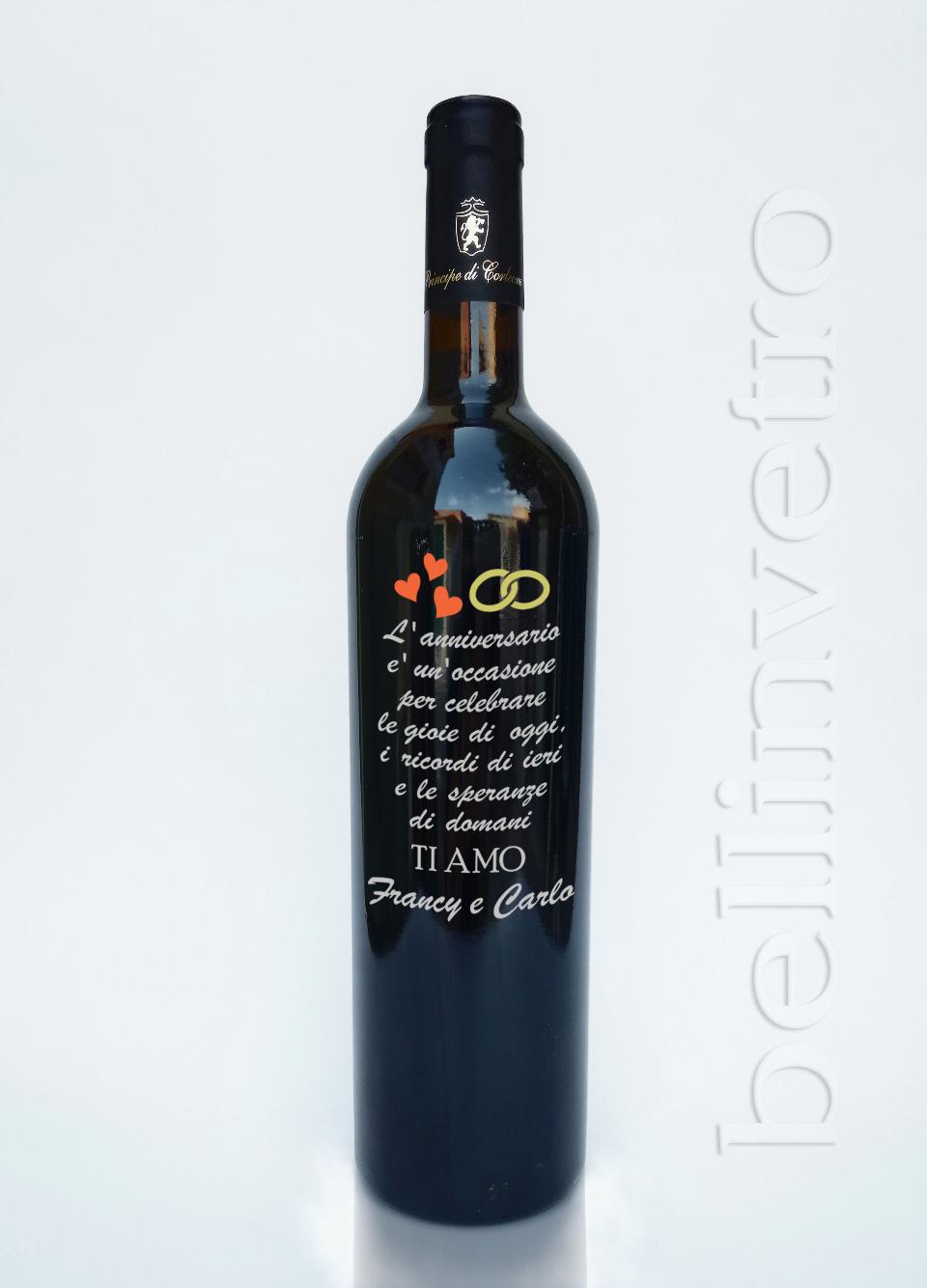 Bottiglia incisa e dipinta  a mano anniversario VINO CANTINE PAOLINI 94