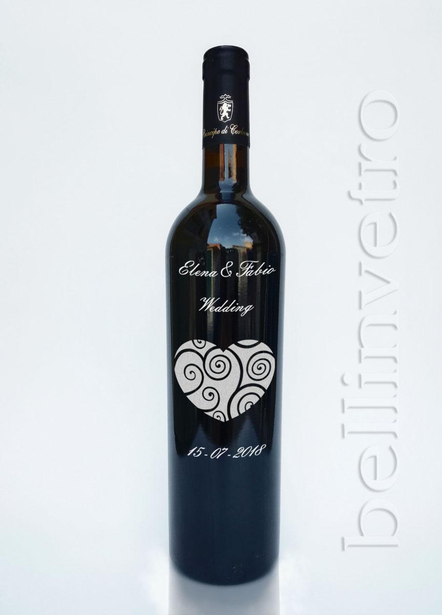 Bottiglia incisa e dipinta  a mano wedding VINO CANTINE PAOLINI 103