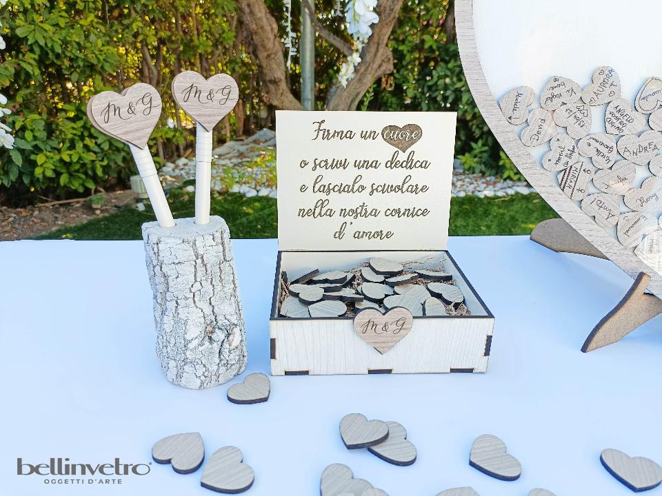 Libro degli ospiti  a forma di cuore in legno e plexiglass personalizzabile BELLINVETRO VR 156