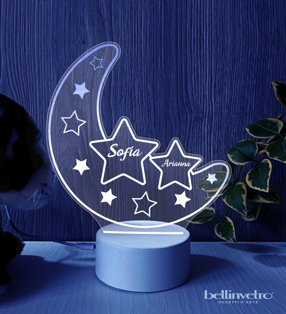 Lampada LED in plexiglass | NIGHT LIGHT | luna con stelle BELLINVETRO VR 396