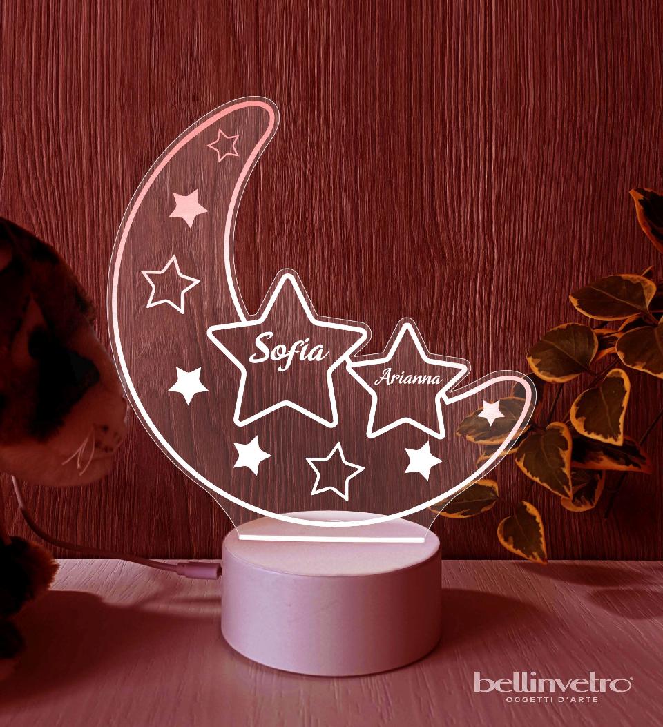 Lampada LED in plexiglass | NIGHT LIGHT | luna con stelle BELLINVETRO VR 396