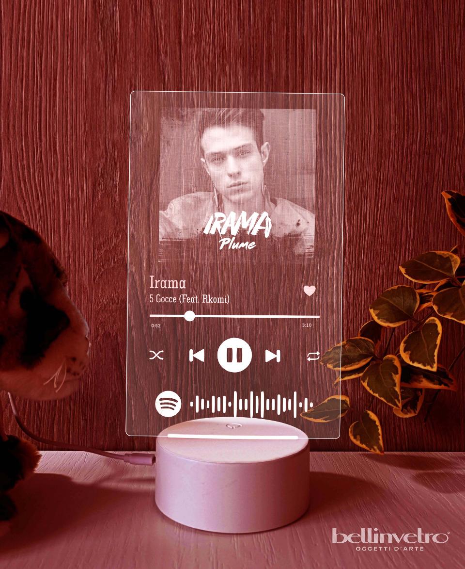 Lampada LED in plexiglass | NIGHT LIGHT | spotify music Irama BELLINVETRO VR 397