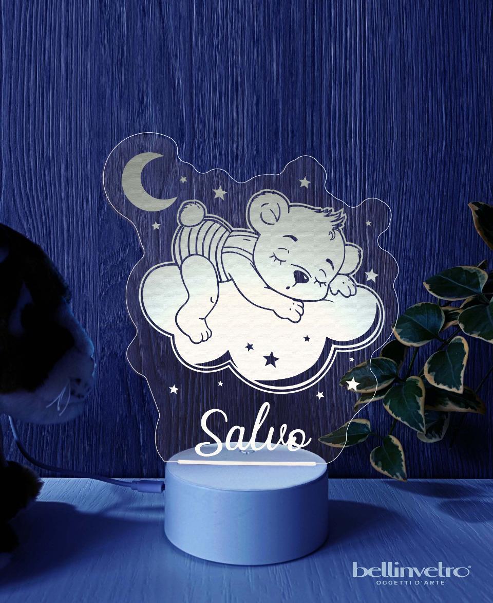 Lampada LED in plexiglass | NIGHT LIGHT | orsetto con nuvola BELLINVETRO VR 363