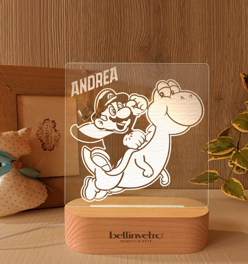 Lampada LED in plexiglass | NIGHT LIGHT | super mario con base in legno BELLINVETRO VR 402