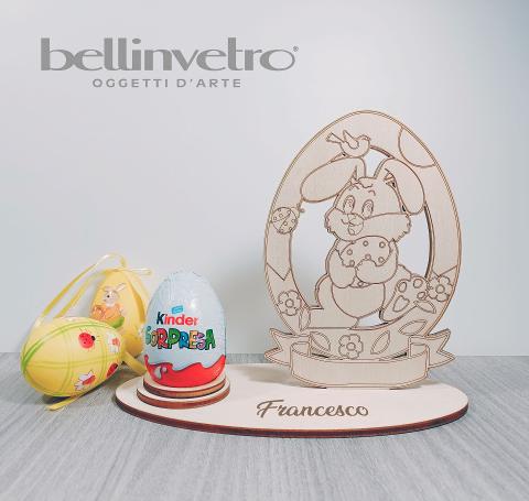 Coniglietto pasquale intagliato in  legno portauovo BELLINVETRO VR 139