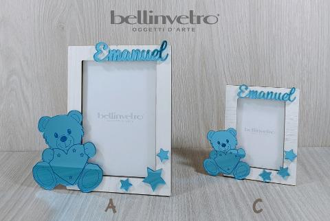 Portafoto orsetto sognatore bimbo in legno intagliato e sovrapposizione in plexiglass BELLINVETRO VR 151