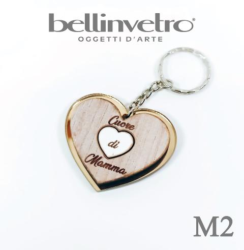 Portachiavi cuore  festa della mamma  in plexiglass specchiato e legno BELLINVETRO VR 154