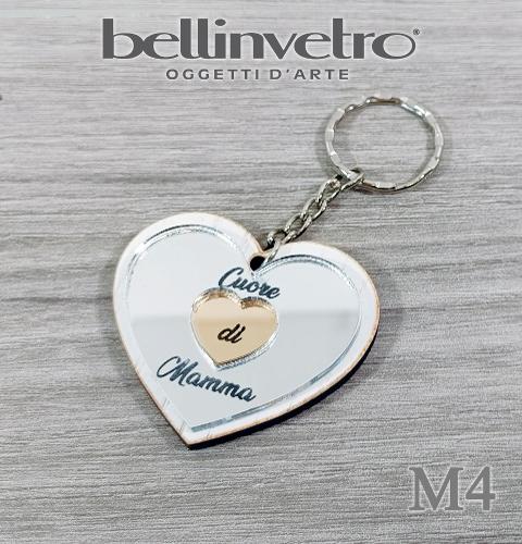 Portachiavi cuore  festa della mamma  in plexiglass specchiato e legno BELLINVETRO VR 154