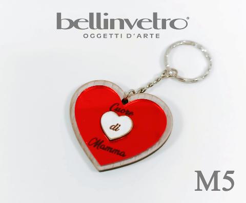 Portachiavi cuore  festa della mamma  in plexiglass specchiato e legno BELLINVETRO VR 154