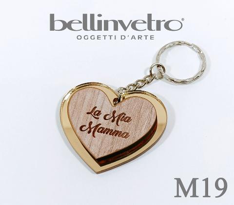 Portachiavi cuore  festa della mamma  in plexiglass specchiato e legno BELLINVETRO VR 154