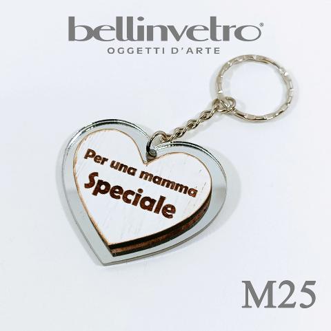 Portachiavi cuore  festa della mamma  in plexiglass specchiato e legno BELLINVETRO VR 154