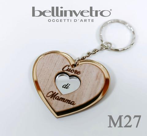 Portachiavi cuore  festa della mamma  in plexiglass specchiato e legno BELLINVETRO VR 154