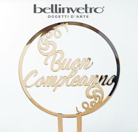 Topper cake  buon compleanno plexiglass specchiato rotondo BELLINVETRO VR 186