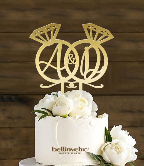 Topper cake anelli diamanti con iniziali  in legno BELLINVETRO VR 183