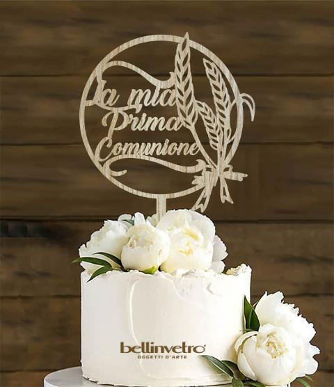 Topper cake prima comunione con nome  in legno BELLINVETRO VR 1165