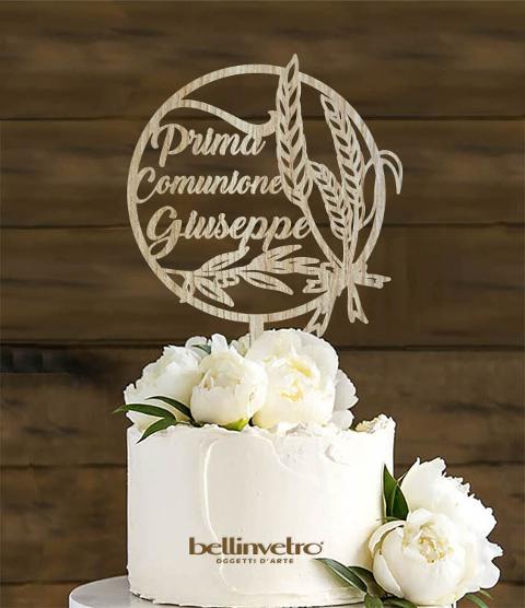 Topper cake prima comunione con nome  in legno BELLINVETRO VR 1165
