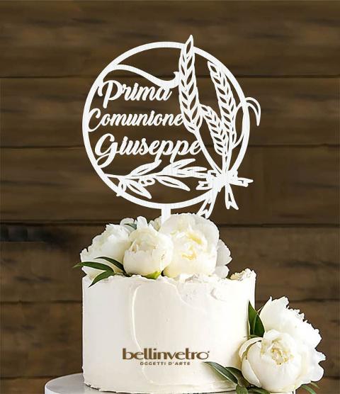 Topper cake prima comunione con nome  in legno BELLINVETRO VR 1165