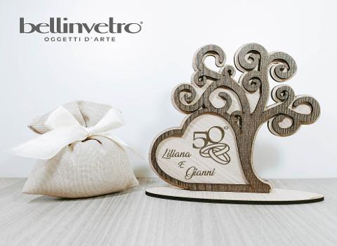 Bomboniera per nozze - anniversario albero della vita  in legno e plexiglass BELLINVETRO VR 206