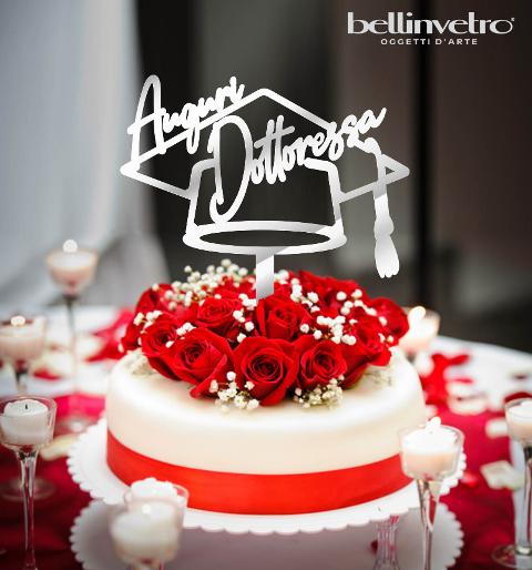 nuovo Topper cake  auguri dottoressa tocco in plexiglass specchiato BELLINVETRO VR 235