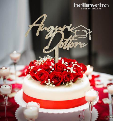 Topper cake auguri dottore con tocco  in legno BELLINVETRO VR 234