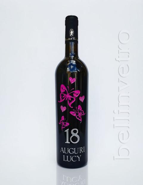 Bottiglia incisa e dipinta a mano 18 compleanno VINO PERLA 04