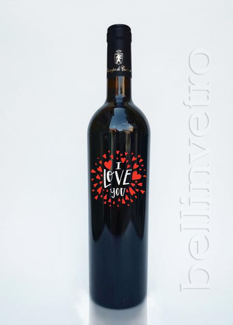 Bottiglia incisa e dipinta a mano i love you VINO PERLA 71A