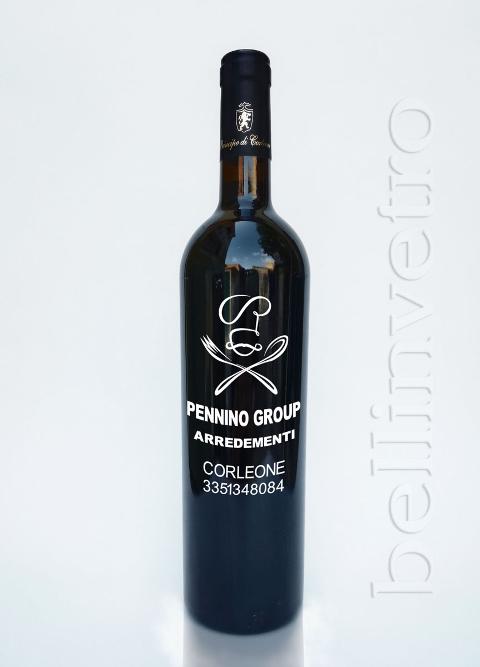 Bottiglia incisa e dipinta a mano regalo aziendale VINO CANTINE PAOLINI 35