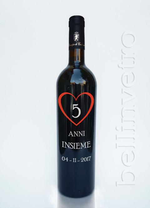 Bottiglia incisa e dipinta a mano anniversario VINO CANTINE PAOLINI 33