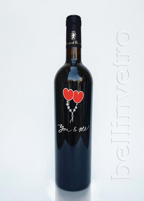 Bottiglia incisa e dipinta a mano you e me VINO PERLA 75