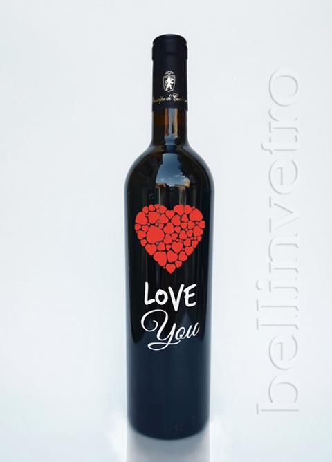Bottiglia incisa e dipinta a mano love you VINO PERLA 77