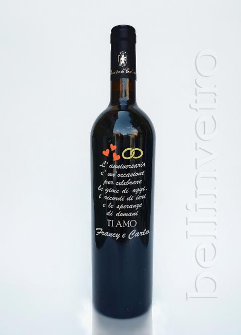 Bottiglia incisa e dipinta  a mano anniversario VINO CANTINE PAOLINI 94