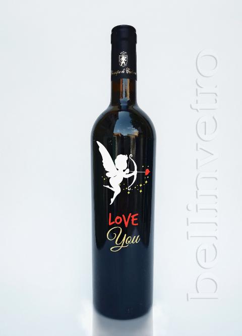 Bottiglia incisa e dipinta  a mano love you VINO CANTINE PAOLINI 97