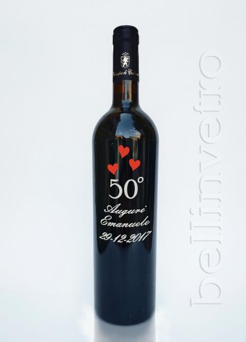 Bottiglia incisa e dipinta  a mano 50 anni VINO CANTINE PAOLINI 98