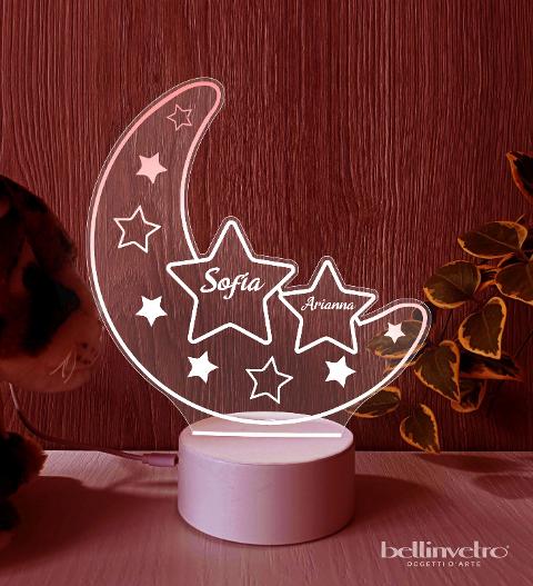 Lampada LED in plexiglass | NIGHT LIGHT | luna con stelle BELLINVETRO VR 396