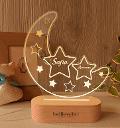 Lampada LED in plexiglass | NIGHT LIGHT | luna con stelle con base in legno BELLINVETRO VR 396