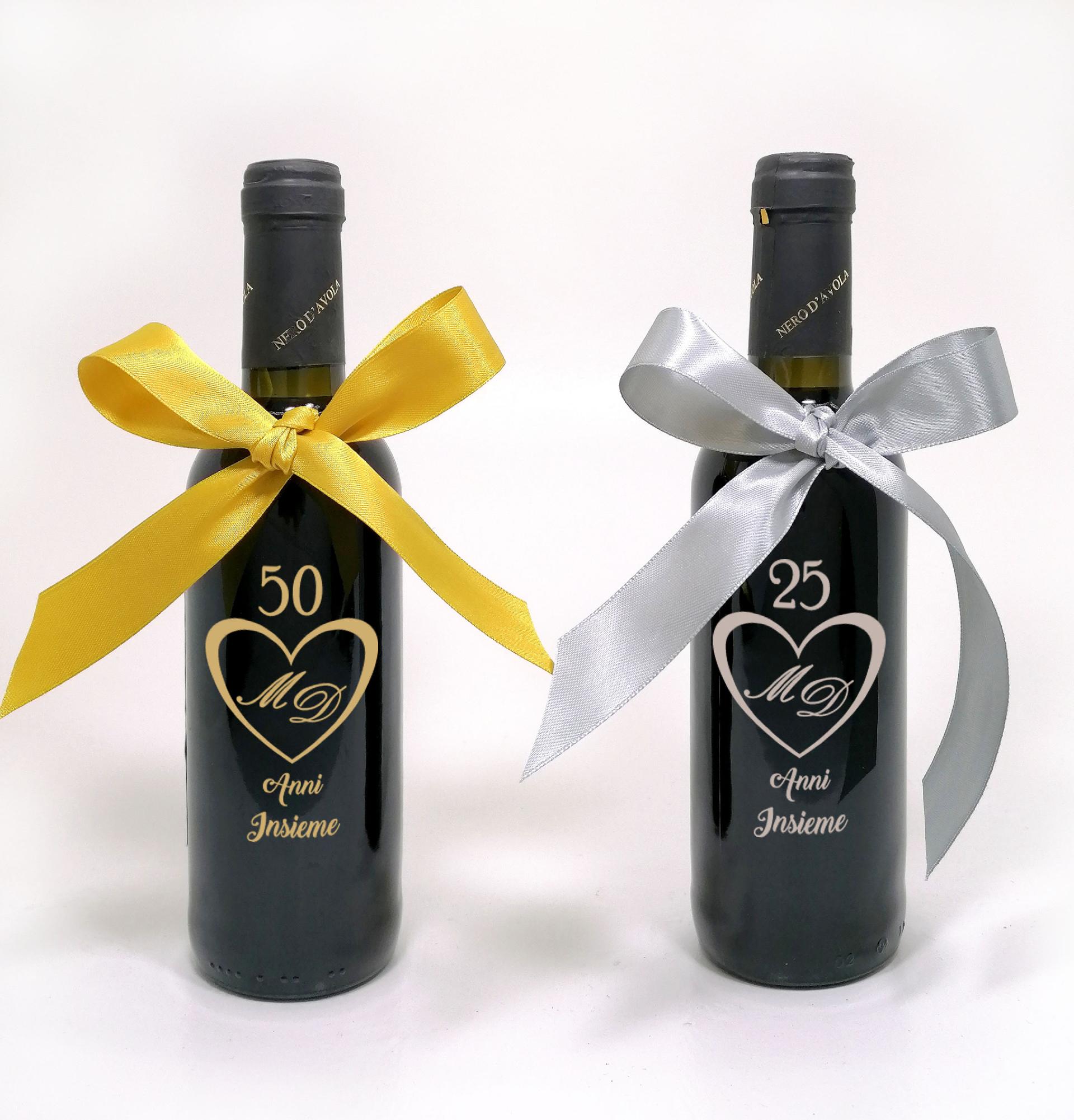 Bottiglia decorata monocolore 25-50 anniversario matrimonio PERLA VINO 375 ML DEC 32