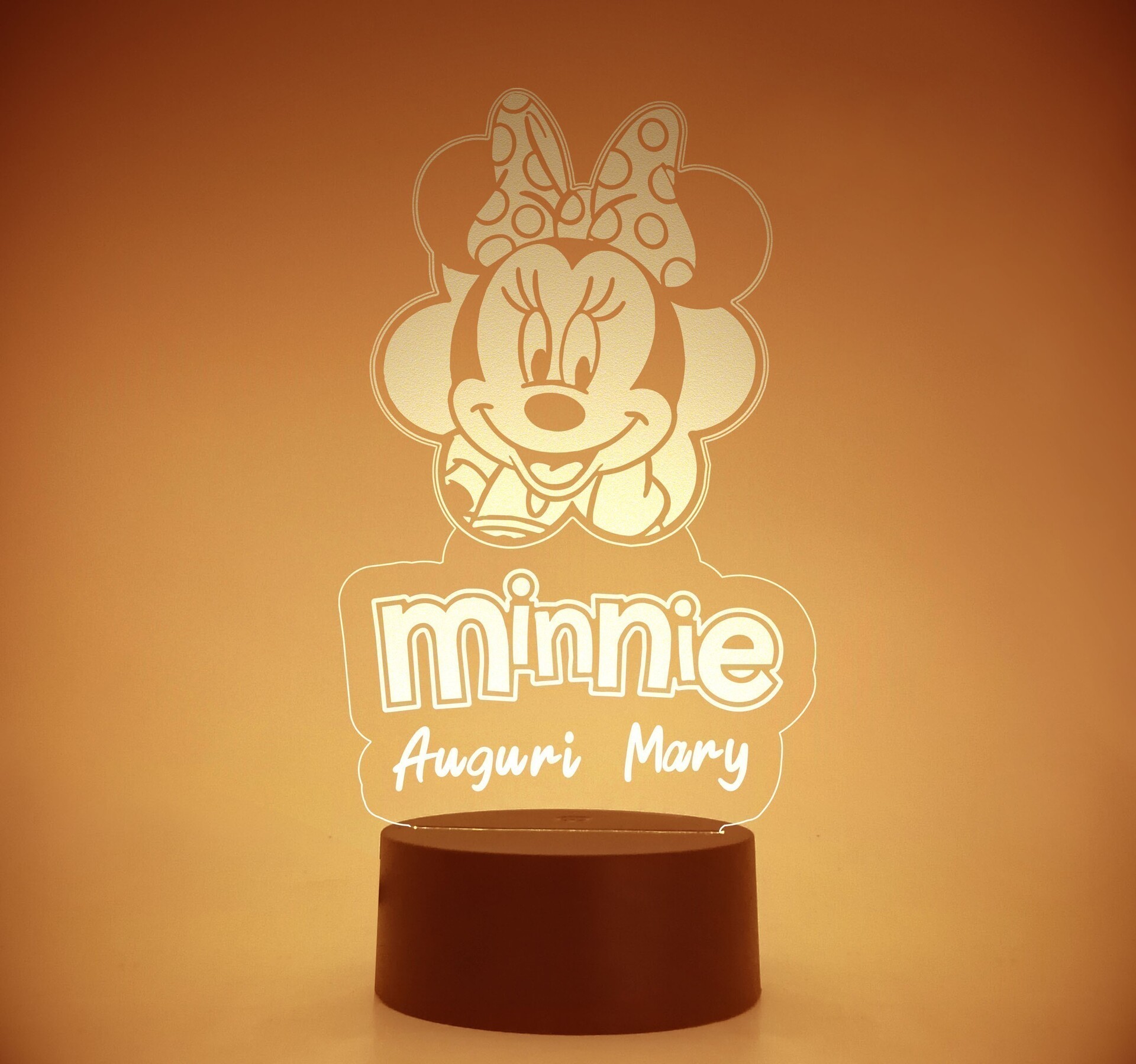 Lampada LED in plexiglass | NIGHT LIGHT | minnie con fiocco BELLINVETRO VR 39