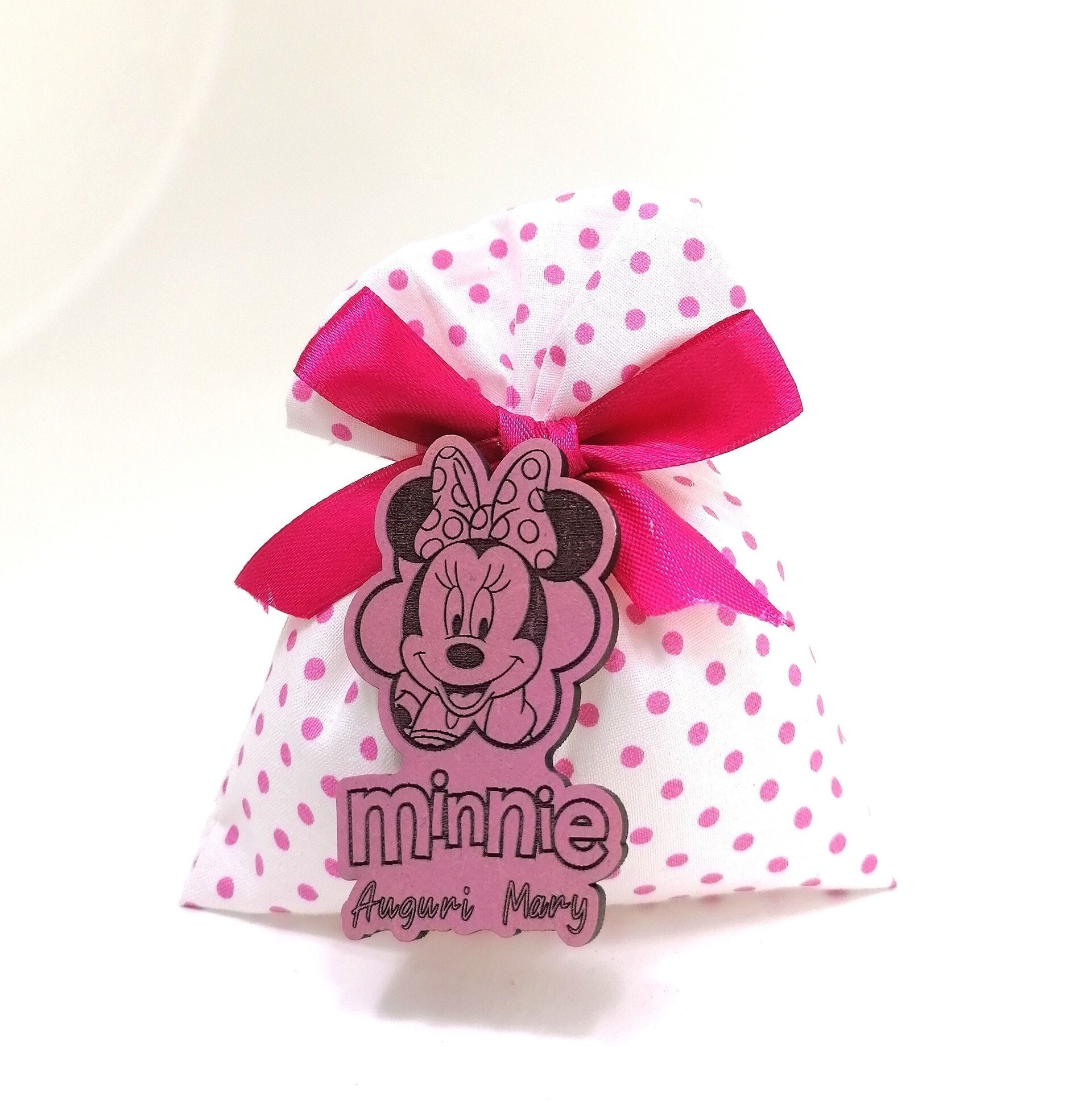 Bomboniera minnie in legno laccato rosa nascita - eventi - compleanno BELLINVETRO CMP 02