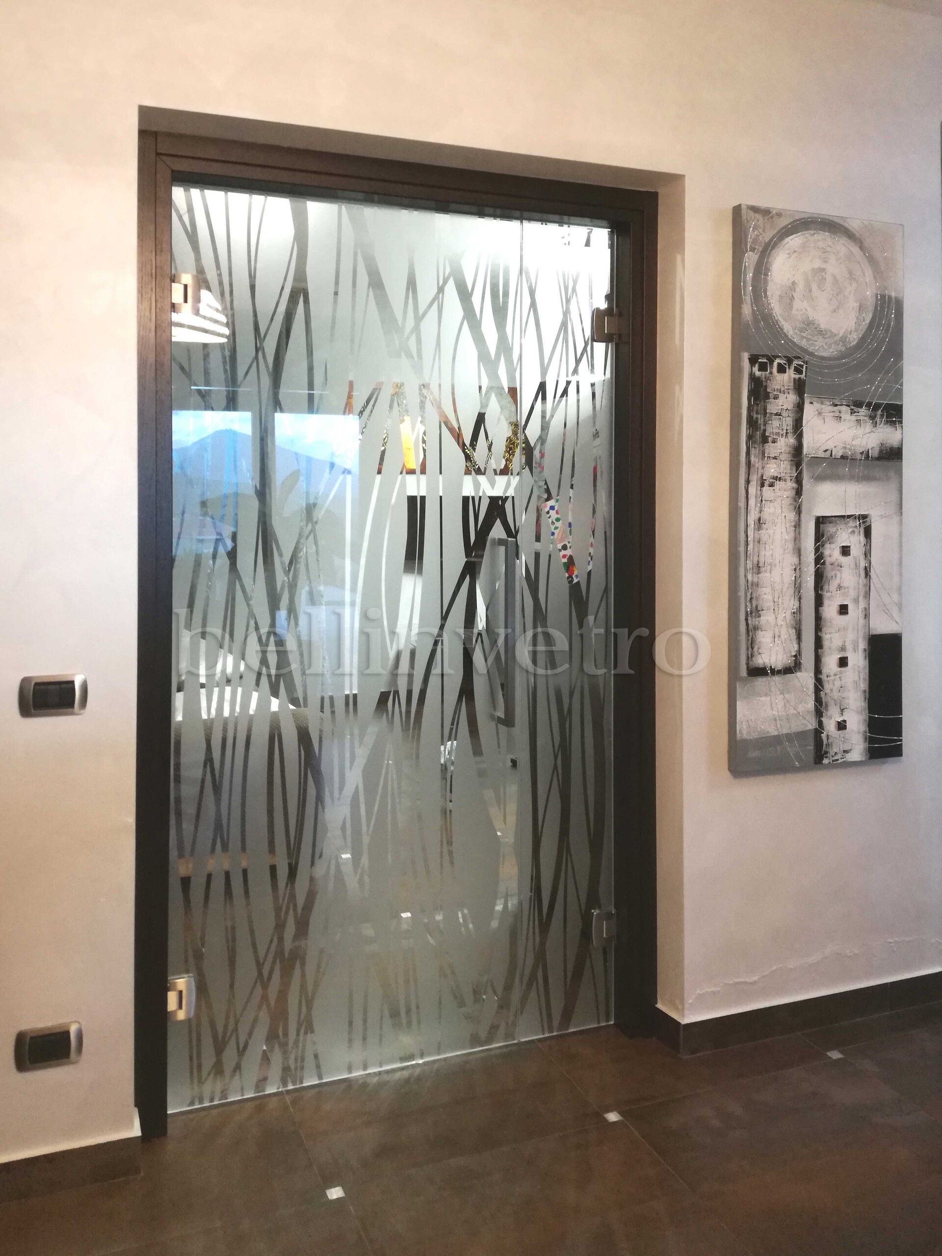 Porta in vetro extrachiaro temperato da 8 mm sabbiato bellinvetro cod. 813 / 814