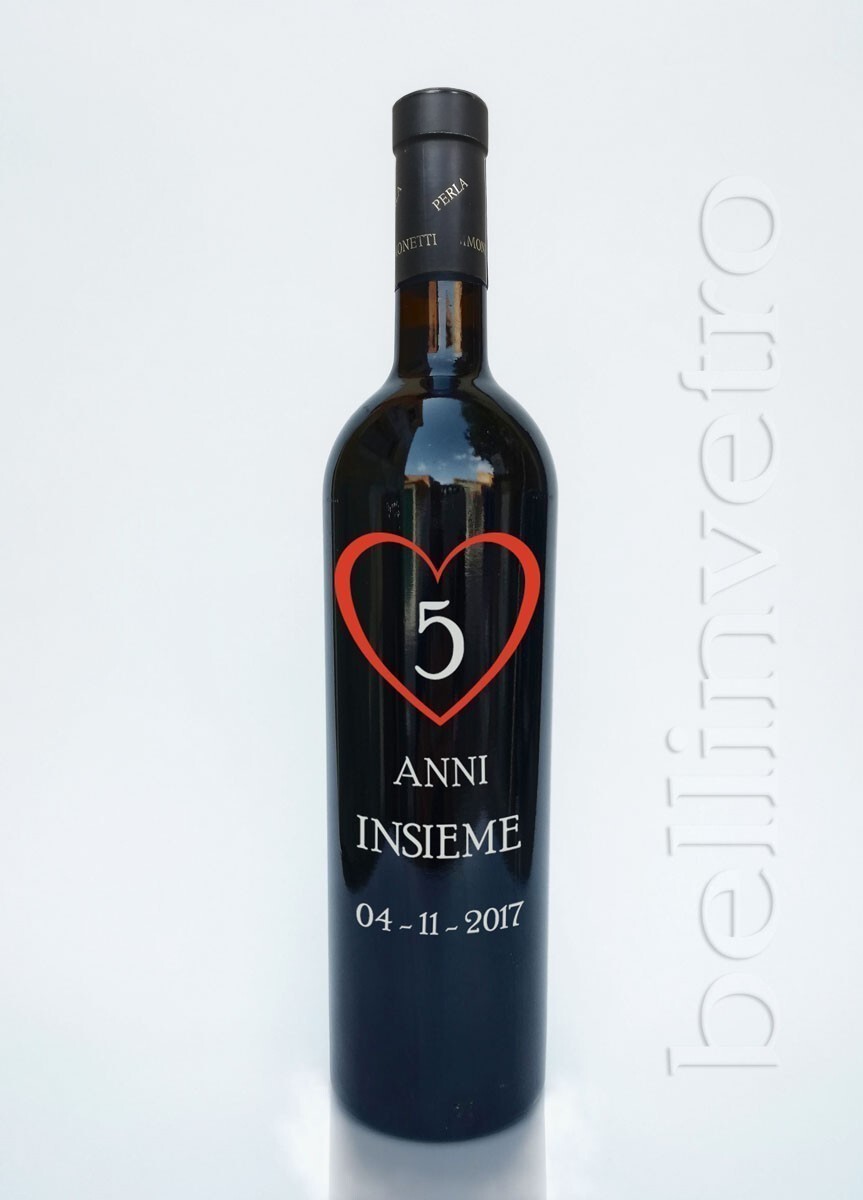 Bottiglia incisa e dipinta a mano anniversario VINO CANTINE PAOLINI 33
