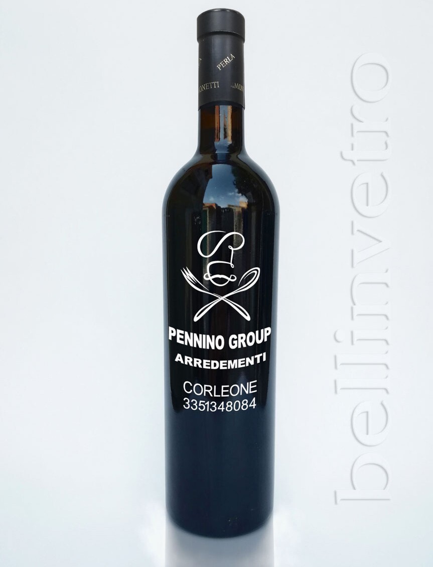Bottiglia incisa e dipinta a mano regalo aziendale VINO CANTINE PAOLINI 35