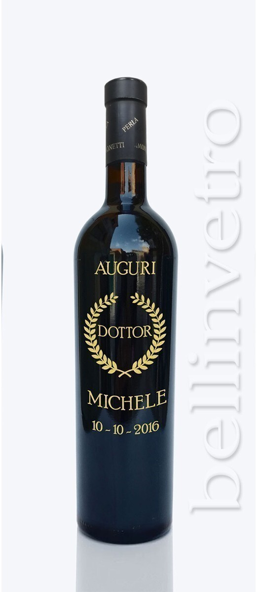 Bottiglia incisa e dipinta a mano auguri dottore VINO CANTINE PAOLINI 39