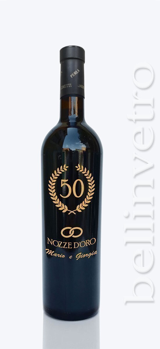 Bottiglia incisa e dipinta a mano 50 anniversario VINO CANTINE PAOLINI 40