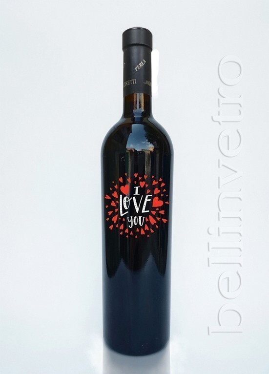 Bottiglia incisa e dipinta a mano i love you VINO CANTINE PAOLINI 71A