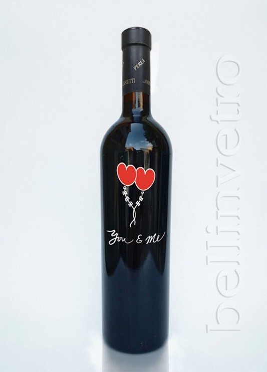Bottiglia incisa e dipinta a mano you e me VINO CANTINE PAOLINI 75